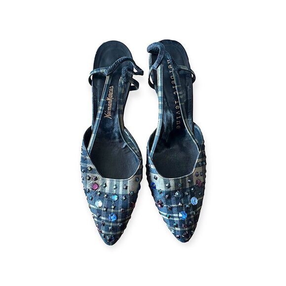 Vintage 1950s Herbert Levine‎ Plaid Rhinestone Slingback Pumps Size 7½ M - Picture 4 of 11